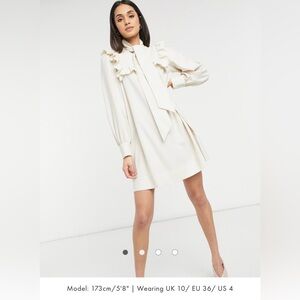 & Other Stories Cream Ruffle-Trim High-Neck Dress